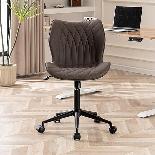 Miniatura 15 de YOUNUOKE Silla de escritorio sin brazos, cómoda silla de oficina con ruedas, silla ergonómica para el hogar, sillas ajustables para computadora