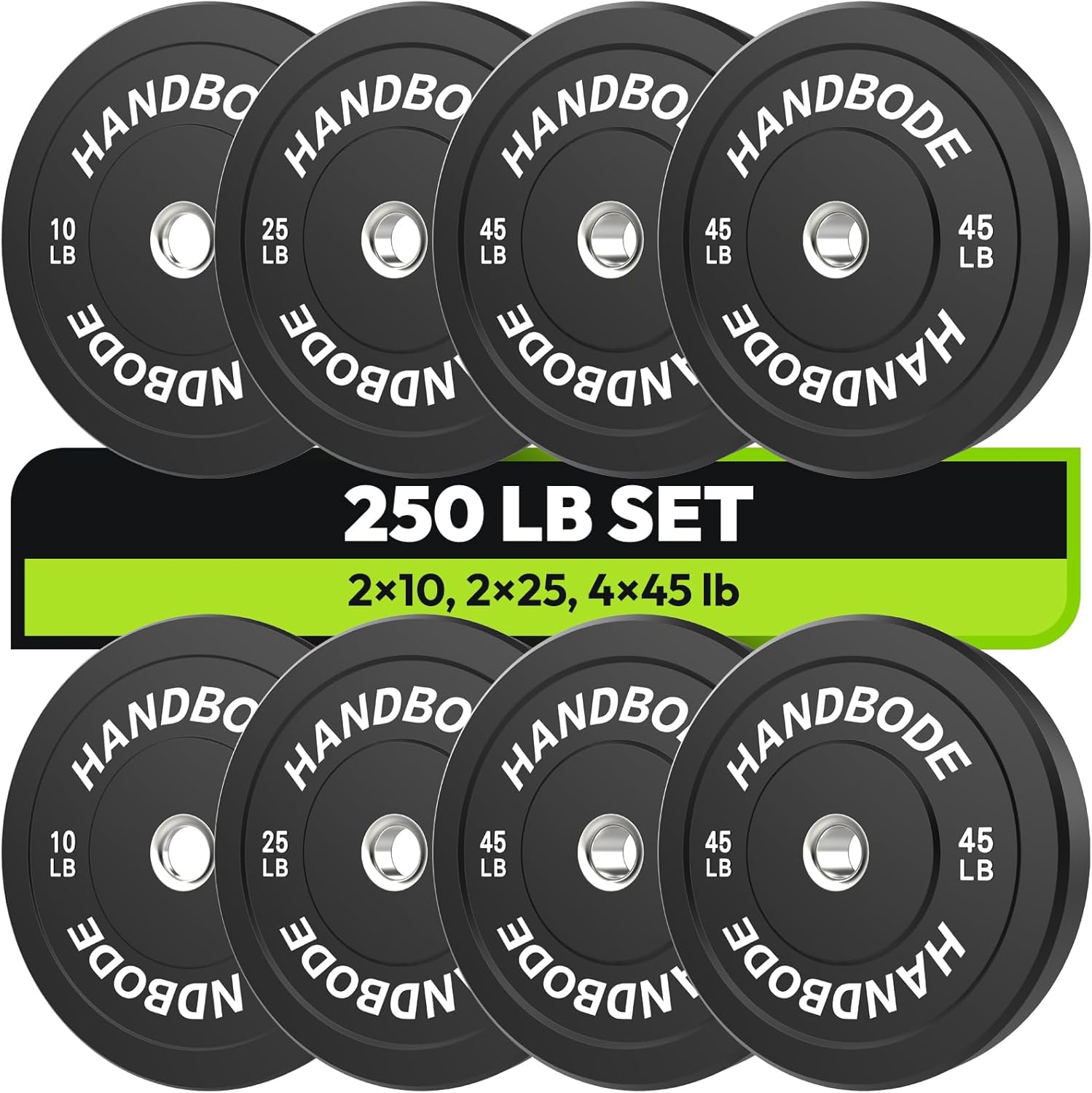 Bumper Plates 2 - Inch Olympic Weight Plate Set for Barbell, 10-55 lb Rubber Weights Sets for Home Gym, Strength Training Plate, Weight Lifting, Black