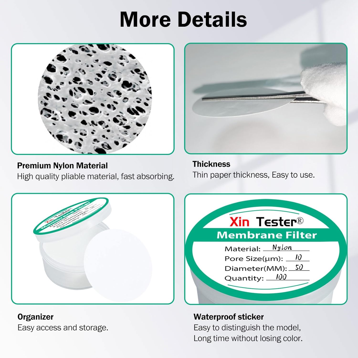 Xin Tester 100 Pieces Nylon Disc Membrane Filters, 50 mm Diameter, 10µm Pore Size