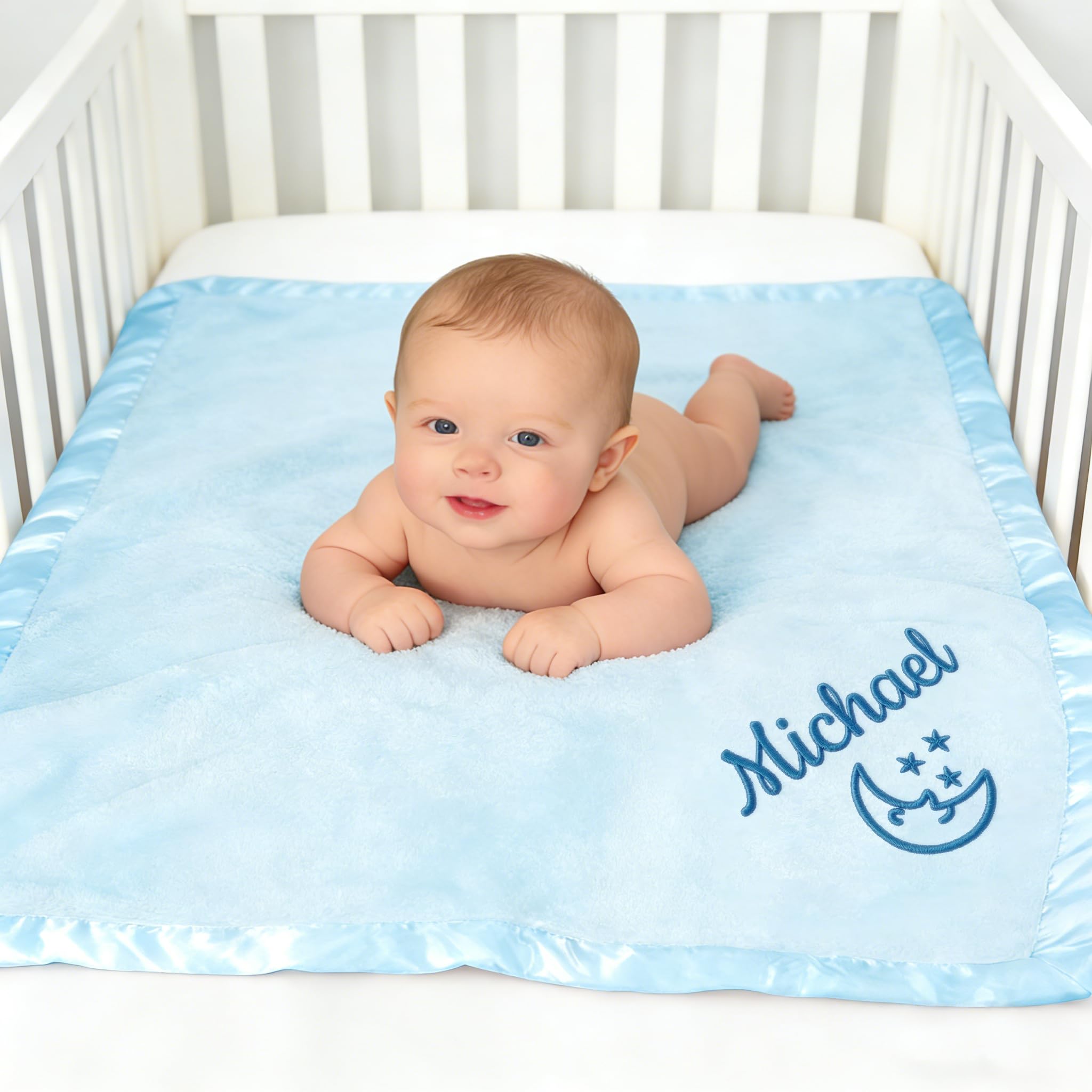Personalized Baby Blanket with Embroidered Name,Custom Baby Receiving Blankets Soft Fleece Toddler Blanket for Newborn Baby Boy Shower Gifts -36" x 36" - 4
