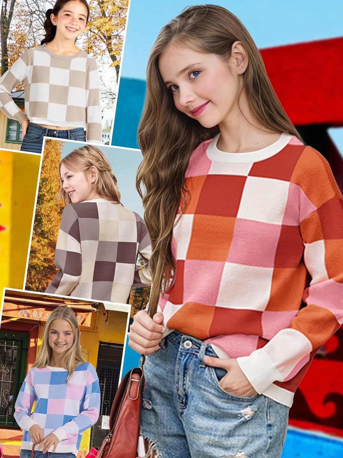 Girls Fall Winter Crop Tops 2026 Sweater Teen Fashion School Cute Long Sleeve Colorblock Kids Knit Sweaters Pullover - Image 6