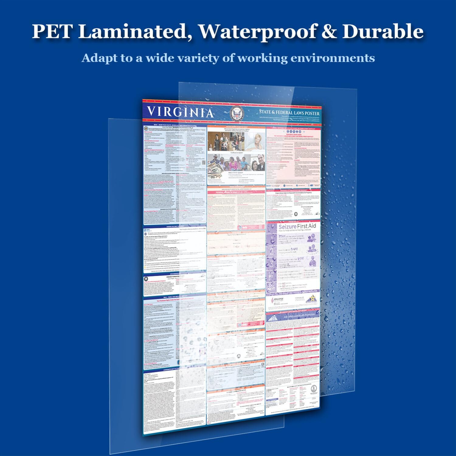 Virginia Department of Labor Poster, State and Federal, OSHA Compliant, Laminated, English 2 Pack (English 2 Pack)