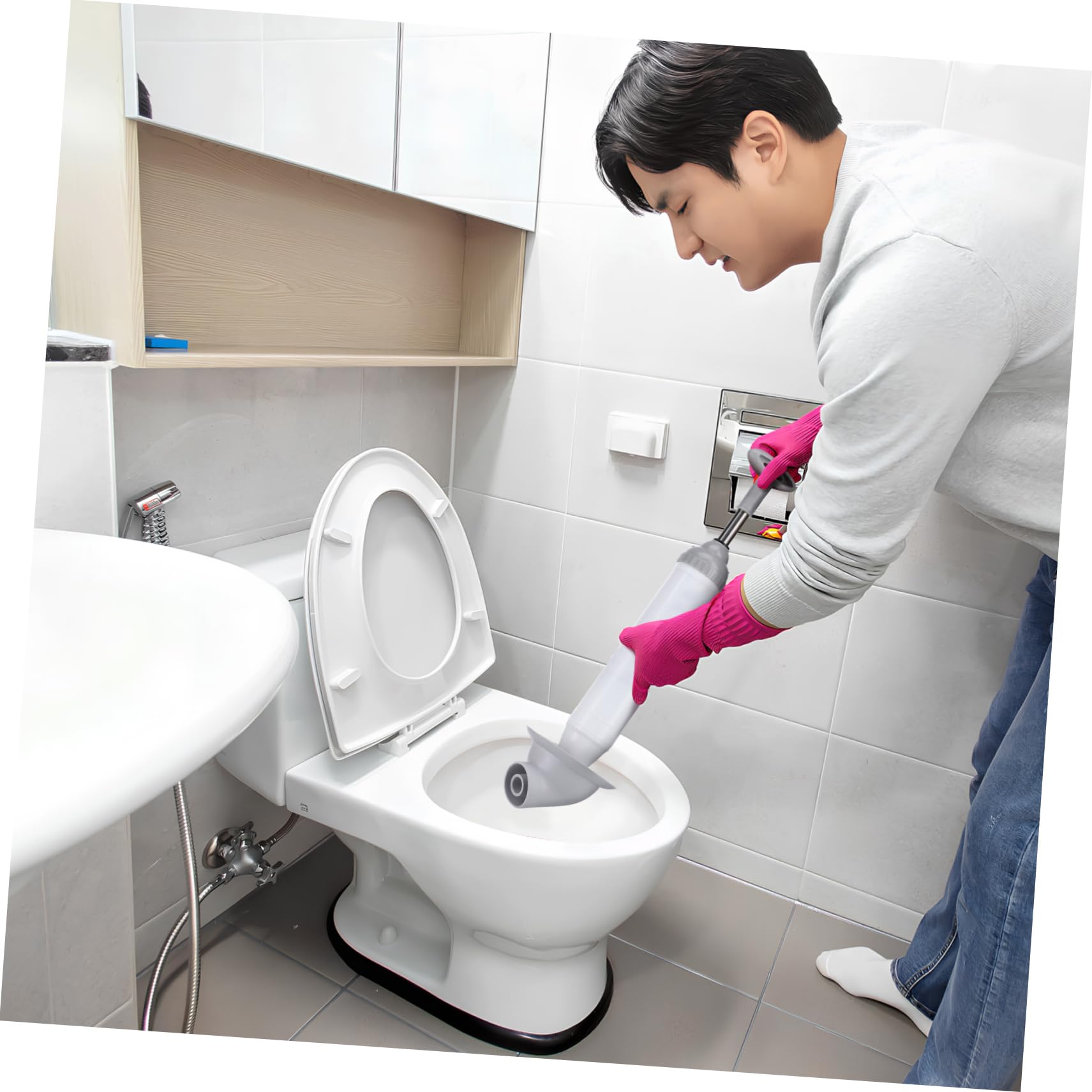 Angoily Sbloccatore WC ad Alta Pressione, Sturalavandini per Scarico Pavimento, Testina Curva, Struttura Robusta in Acciaio Inox e Pp, Bagno e Cucina