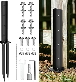 1-Pack Fence Post Repair Stakes Kit, Heavy Duty Steel Post Anchors Durable Ground Stakes for Wooden Post Repairing Tilted, Broken Wood Post Support for Backyard Garden(Black)