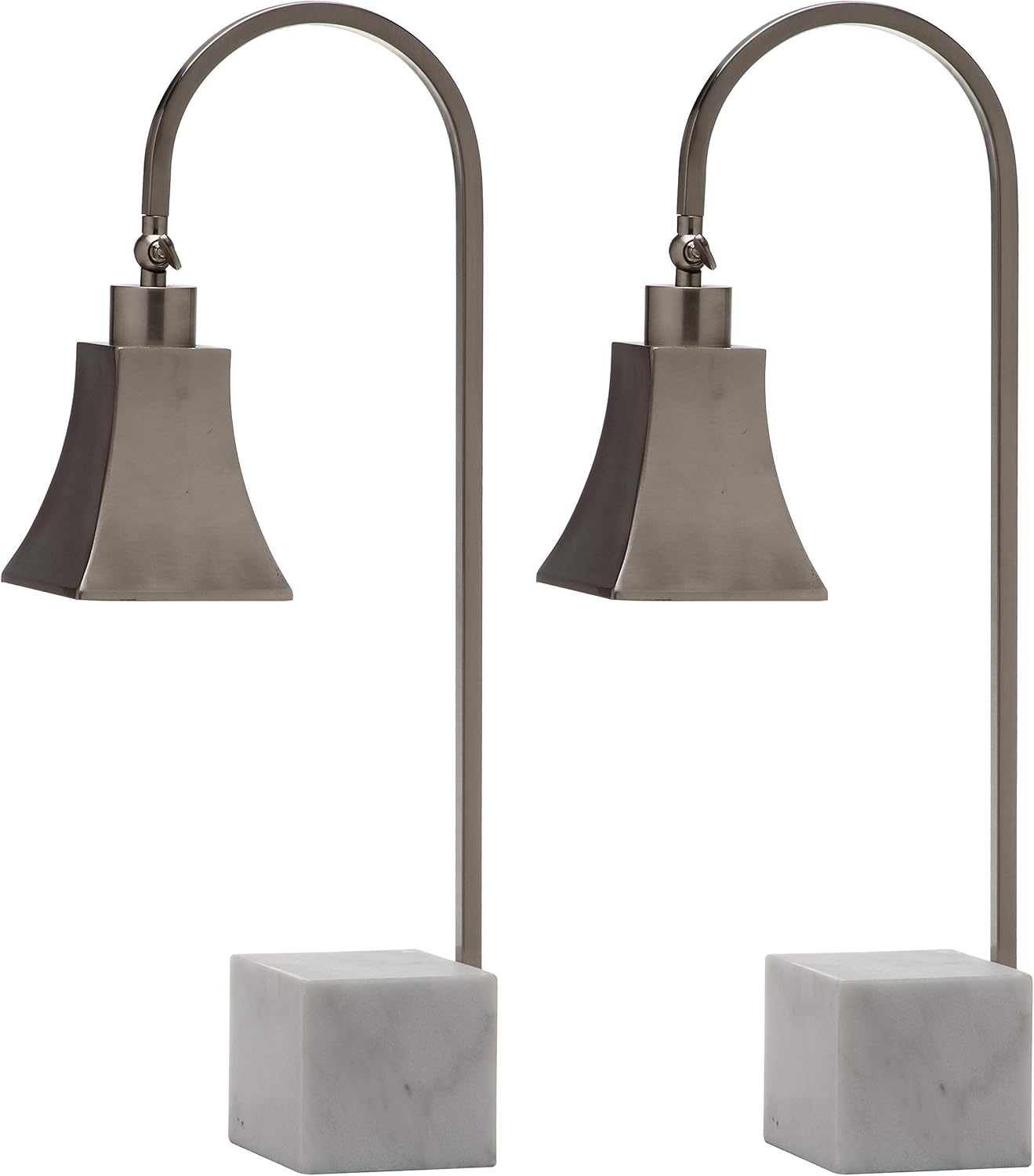 SAFAVIEH Lighting Collection Charley Modern Farmhouse Nickel/ White Marble Pedestal 26-inch Bedroom Living Room Home Office Desk Nightstand Task Table Lamp Set of 2 (LED Bulbs Included)