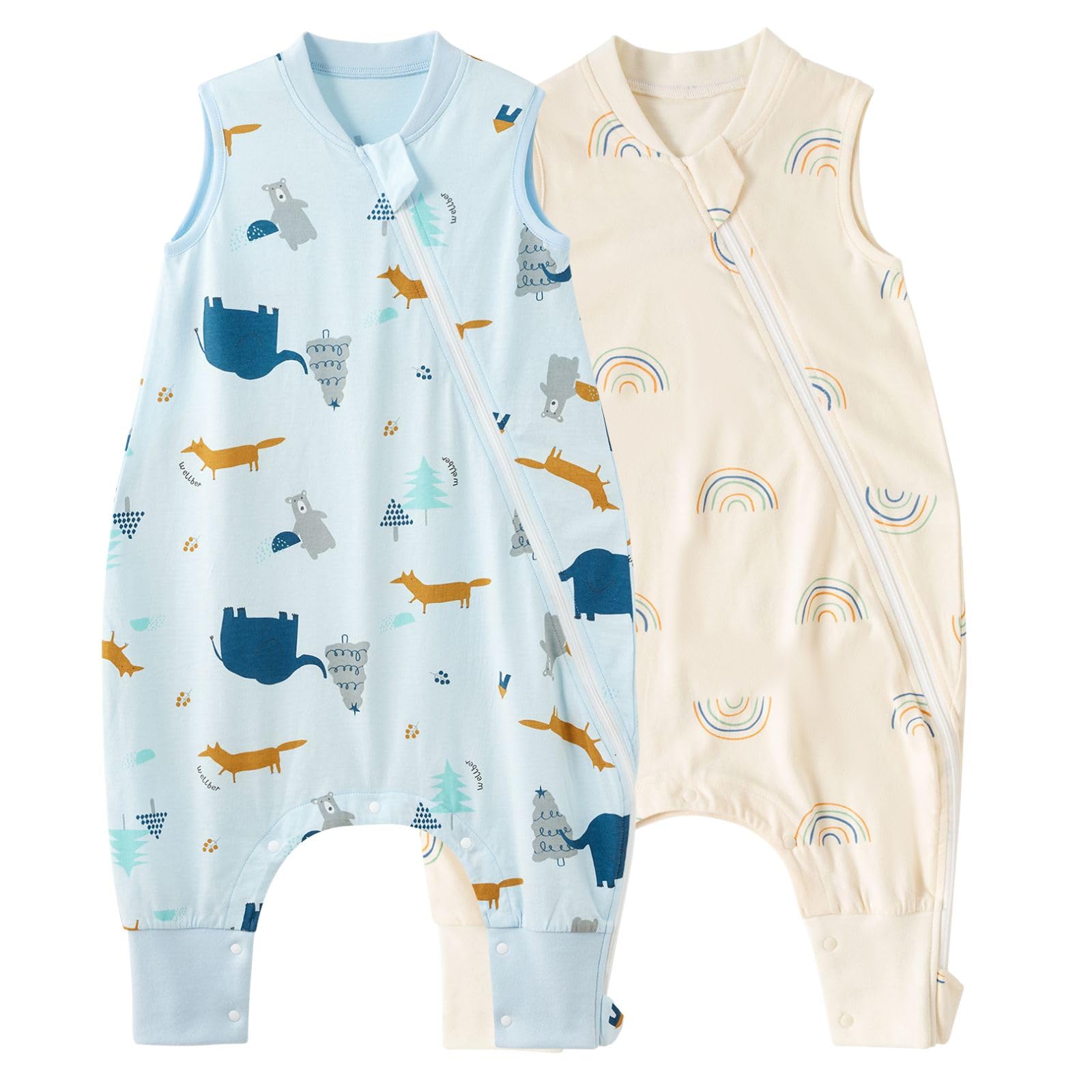 Duomiaomiao Confezione da 2 sacchi a pelo per bambini con piedi, 0,5 Tog, per tutto l'anno, per bambini dai 6 mesi ai 6 anni