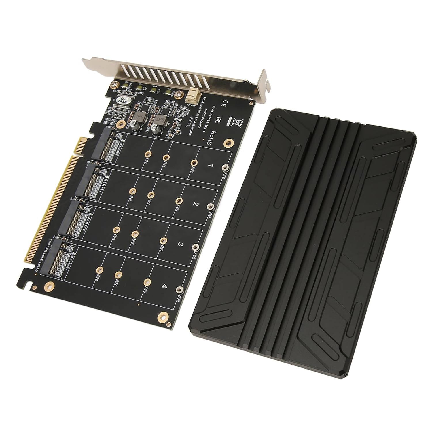 Quad PCIe 4.0 to NVME Card, Thickened Stable Quad M.2 NVME to PCIe Adapter Aluminum Alloy 32Gbps for Splitting