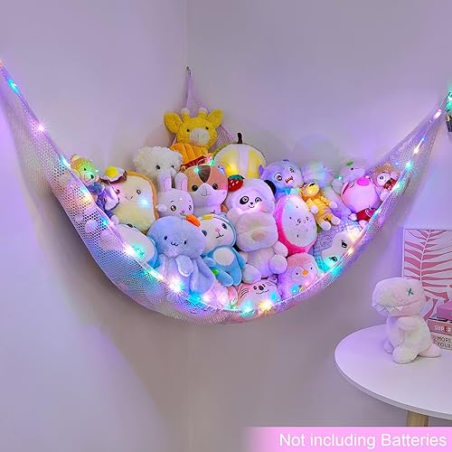 Miniatura 9 de BeBeJoJo Almacenamiento de animales de peluche con luz LED, decoración de habitación, hamaca, esquina para niños, organizador de almacenamiento de
