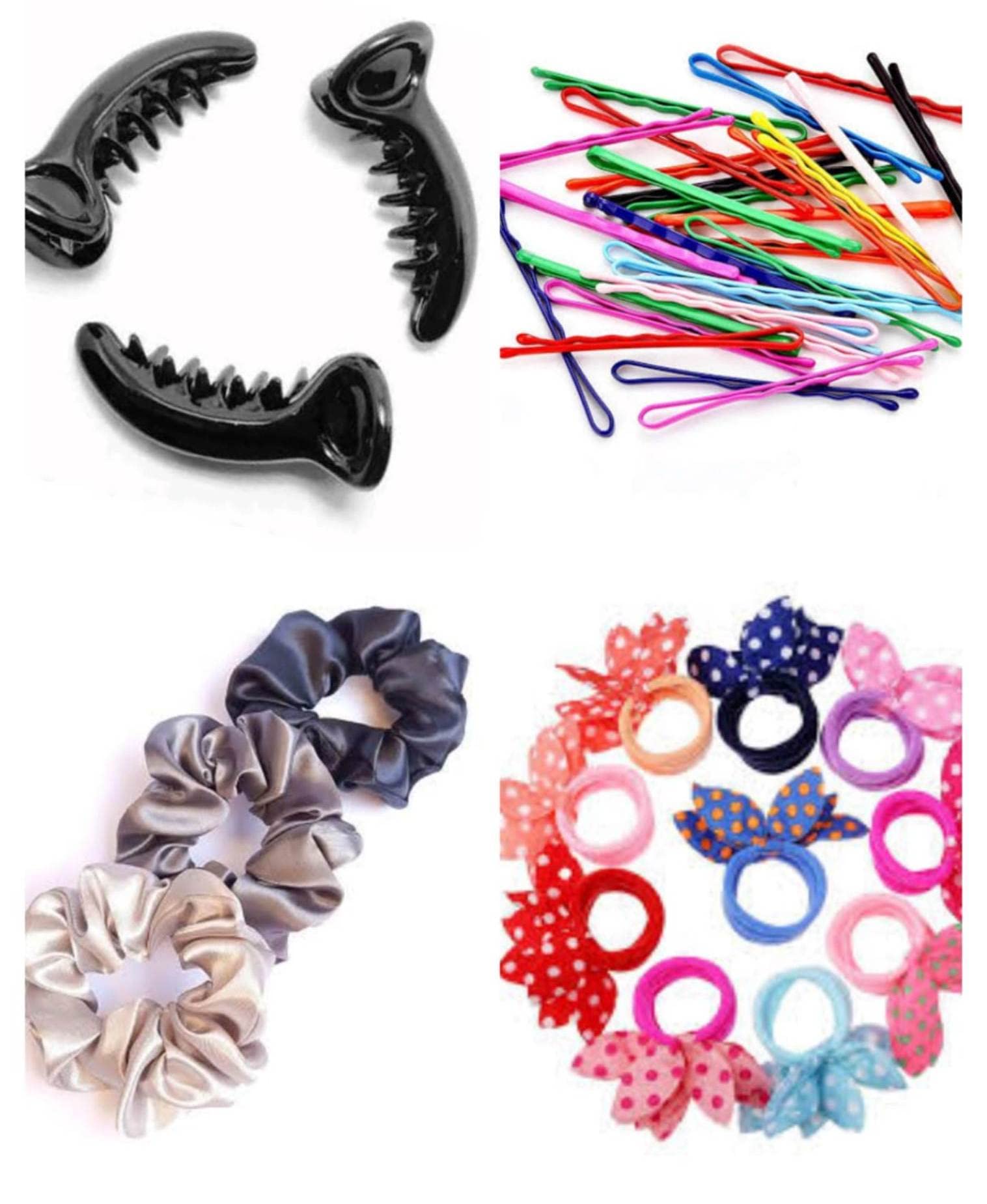Snowpearl 30 Pieces Stylish Hair Accessories Combo – Pony Tail Holder Hair Scrunchies | Banana Hair Clips | Rabbit Rubber Band | Color Bobby Hair Pins - Multicolor for Women & Girls