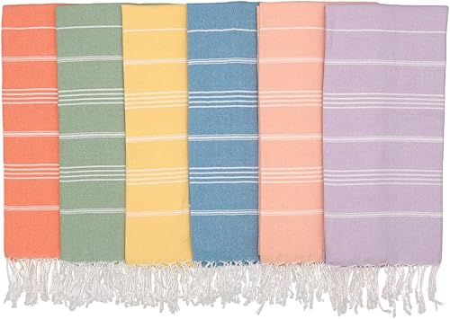 PADISHAHHOME Juego de 6 toallas de playa turcas de gran tamaño de 38 x 71 pulgadas, 100% algodón turco, ligeras, sin arena, de secado rápido,