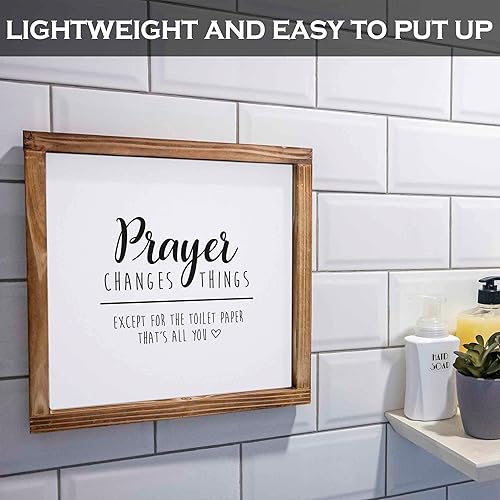 Miniatura 4 de Letrero para decoración de baño de 12 x 12pulgadas con la frase  Prayer Changes Things Except Toilet Paper, decoración de baño, letreros de baño de