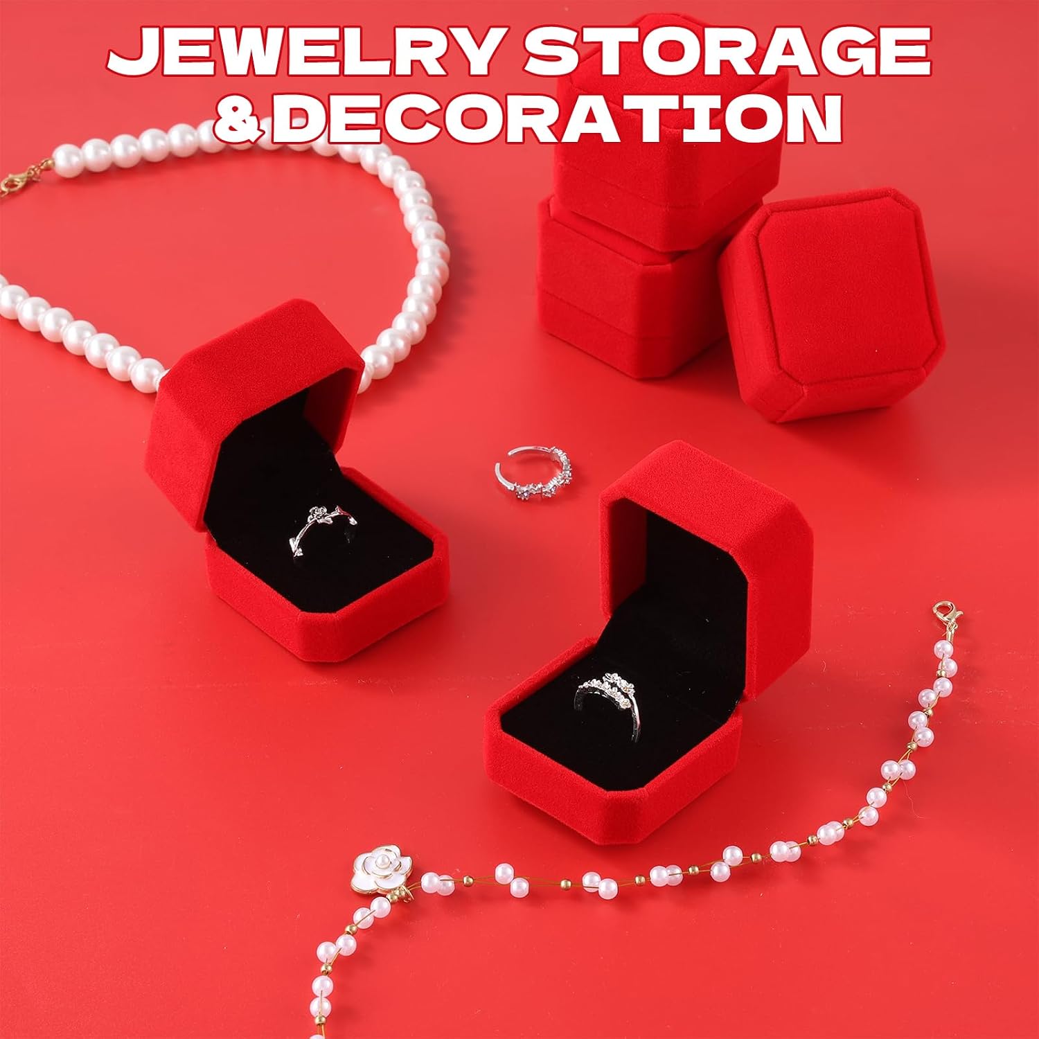 40 Pcs Velvet Ring Boxes Bulk for Jewelry Display, 2.17x1.97x1.57 inch Wedding Engagement Ring Box Jewelry Case Gift Boxes Earring Boxes for Wedding Birthday Anniversary Proposal (Red)