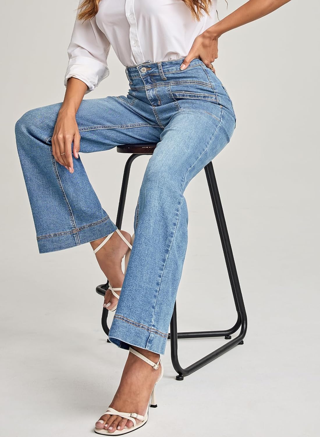 EVALESS Womens Jeans Wide Leg High Waisted Straight Bootcut Jeans Trendy Fall 2026 Zimbaplatinum Stretchy Denim Pants - Image 4