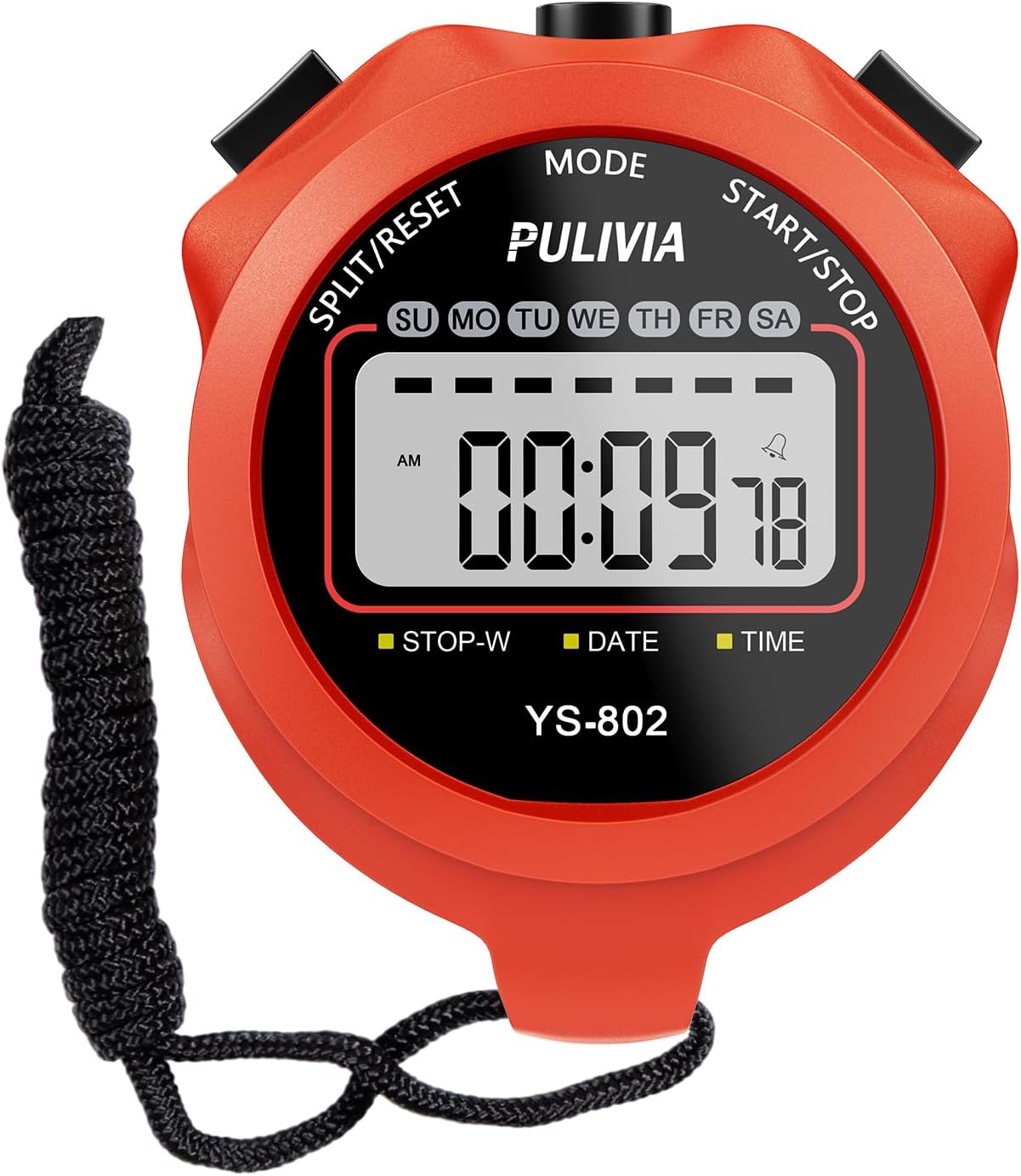Sports Stopwatch Timer Single Lap Split Digital Stop Watch for Sports Kids Coaches Swimming Running, Red