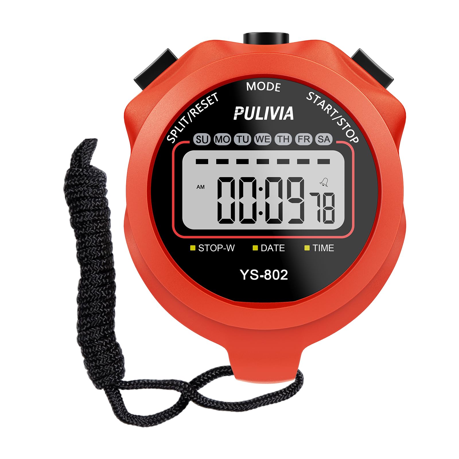 Stopwatch Timer Lap Split Digital Stopwatch with Clock Calendar Alarm, Large Display Stop Watch for Sports Kids Coaches Swimming Running