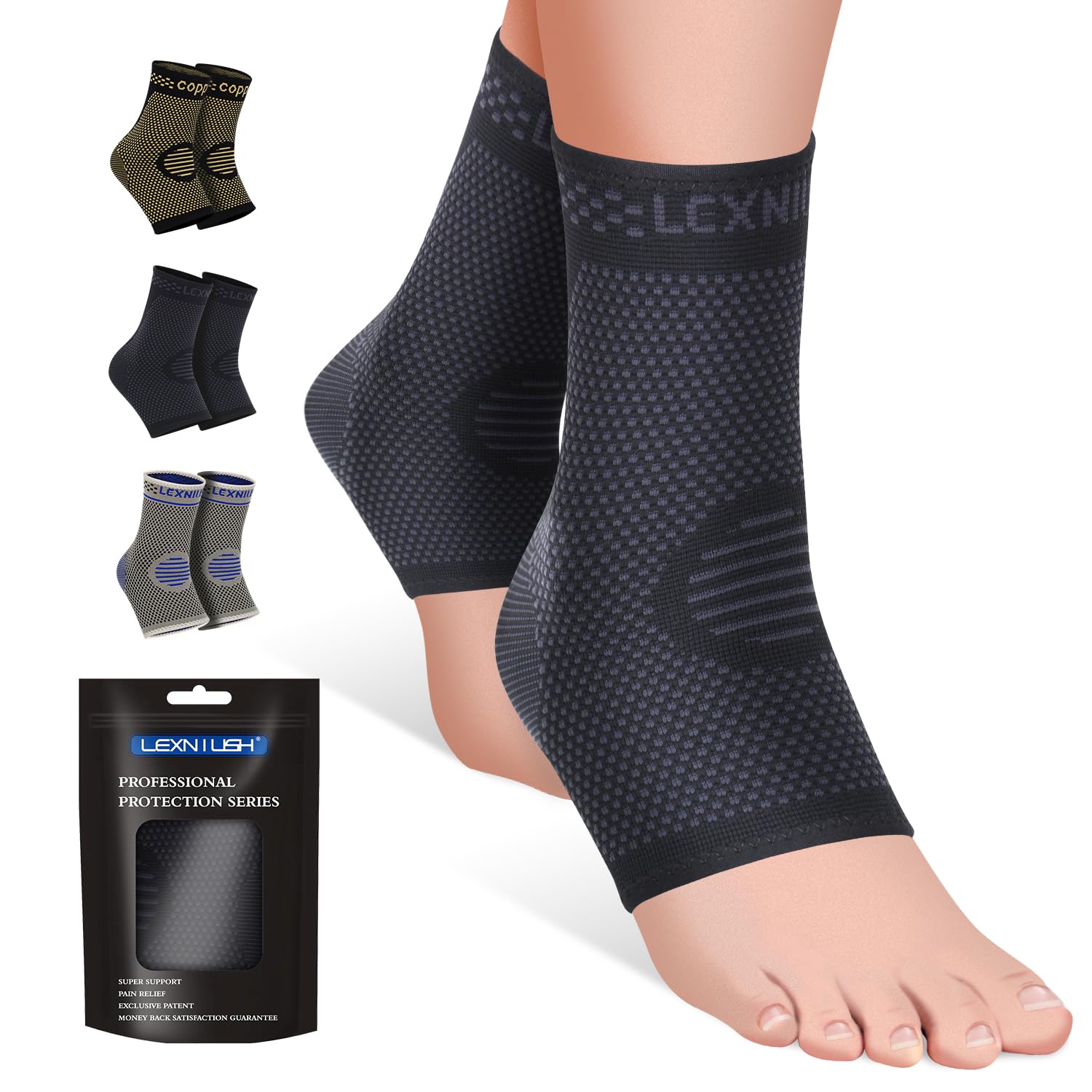 2 Stück Sprunggelenkbandage, Professionelle Knöchelbandage für Damen/Männer Kompressionssocken Fußbandage für Plantarfasziitis, Arthritis, Verstauchte Knöchel, Achillessehne, Gelenkschmerzen, Sport