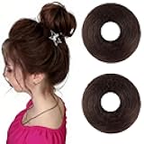 Messy Bun Hair Piece Human Hair 2 Counts Straight Scrunchies Human Chignon Ponytail Extensions-Natural Look, Long Lasting & Easy to Wear for Women, Kids, Brides Daily Work Wedding Hairstyle Dark Brown
