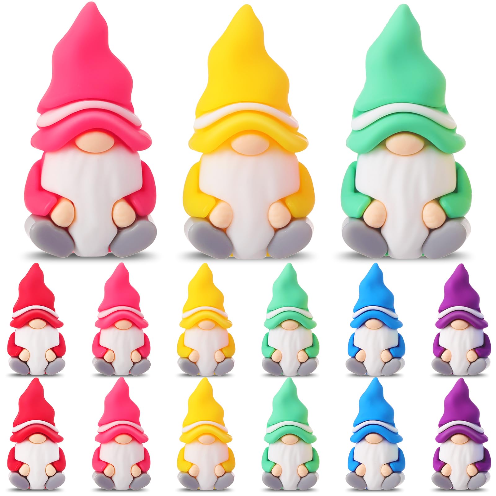 15 Pcs Mini Gnomes Figurines Bulk Rubber Statue Tiny | Miniature for Garden Dollhouse Landscape, Christmas Party Favor Bag Stuffers, Fairy Dwarf Decor, Rubber Figurine Accessories