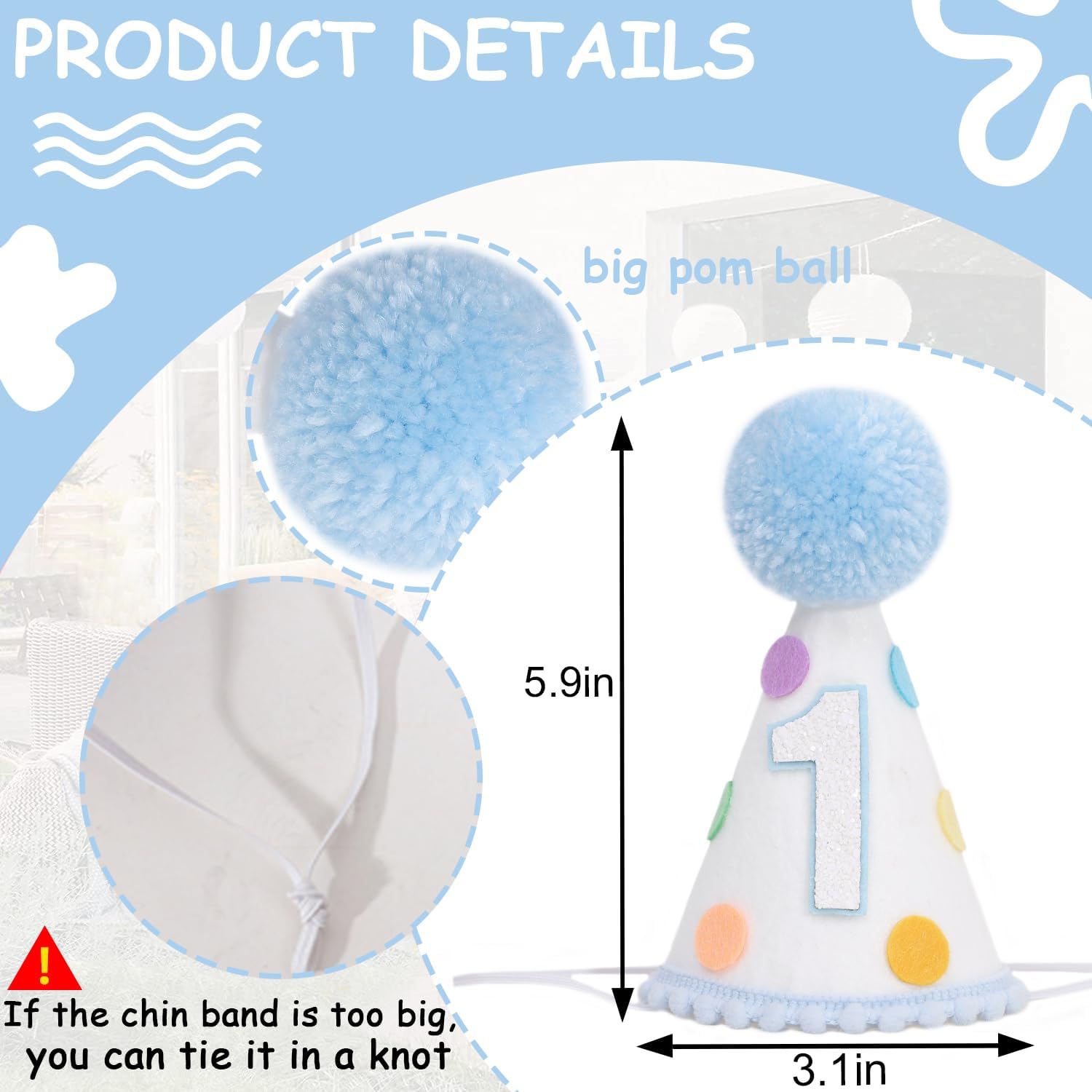 Blue Polka Dots 1/2 Birthday Hat - 1st Birthday Decorations,Blue Hat with Colorful Polka Dots,One Party Photo Props