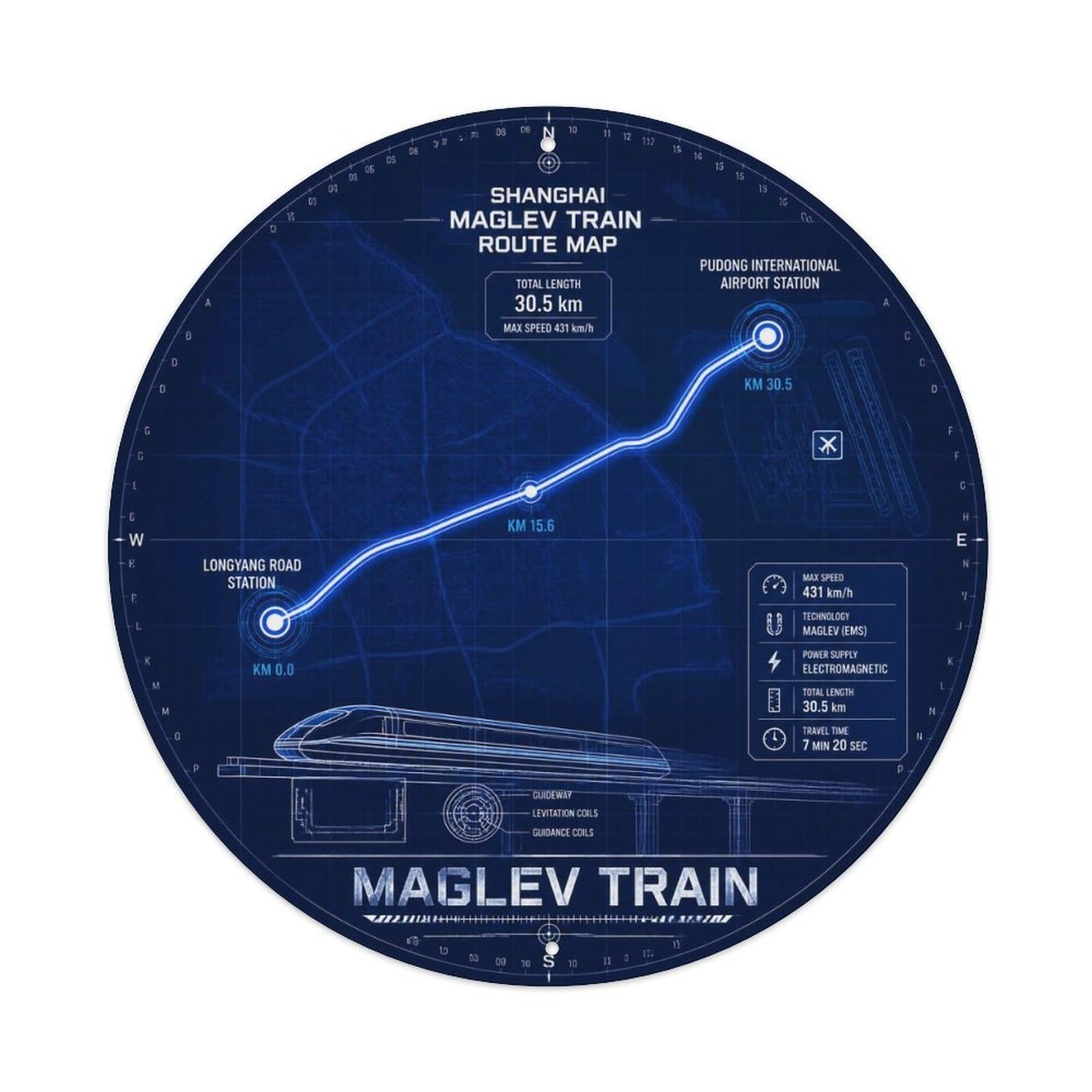 Okngb Style Maglev Train Shanghai Collage Travel Collector Badge Metal Tin Sign Plaque Wall Decor For Cafe, Man Cave, Club Bar, Office, Home Garden Round Metal Poster 8X8inch