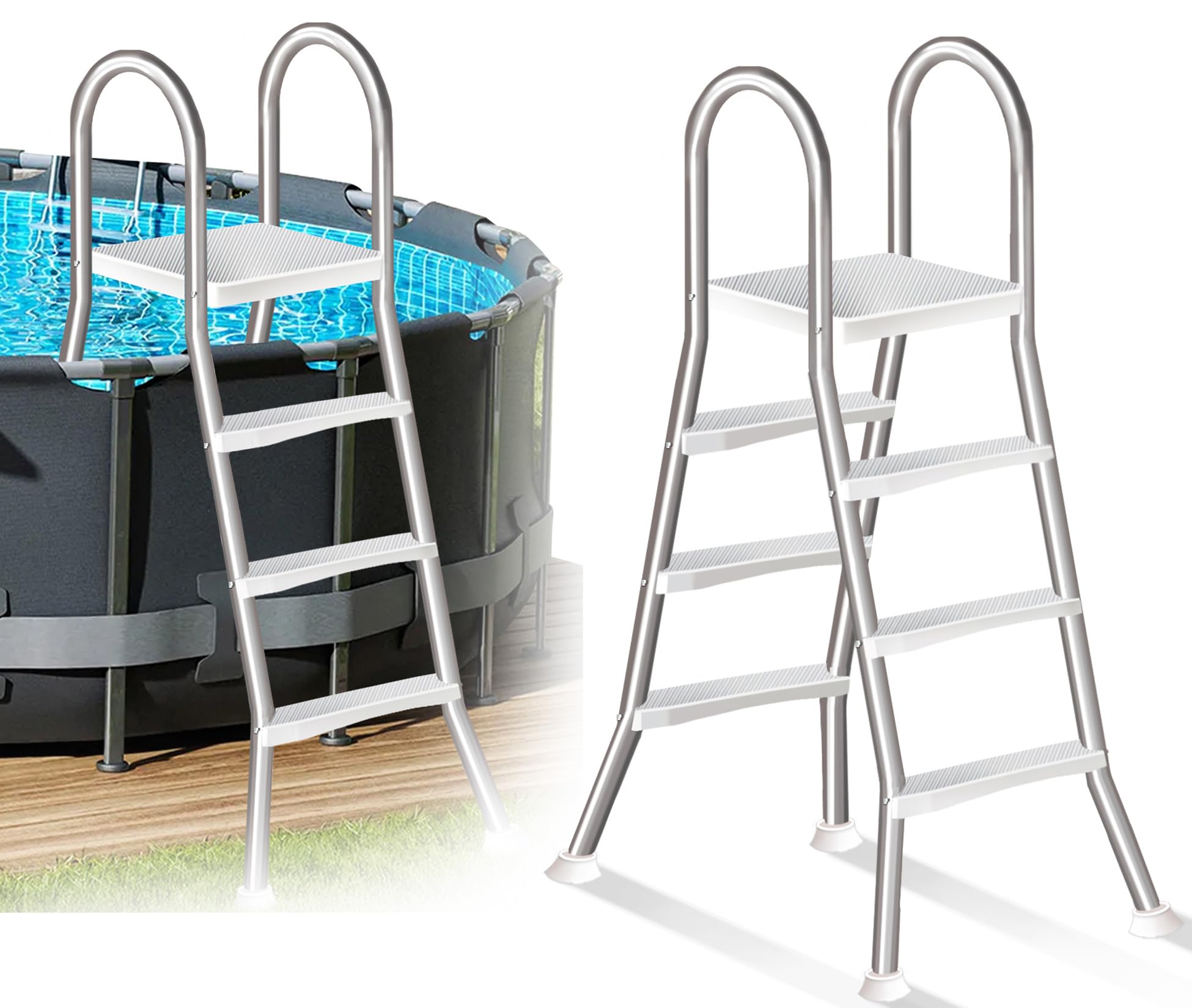 Scala per Piscina Domestica, Scala a 4 Gradini Bifacciale, Struttura in Acciaio Inossidabile, Corrimano di Sicurezza, Gradini Antiscivolo, Portata di 250 kg per Piscine da 135 Cm,110cm