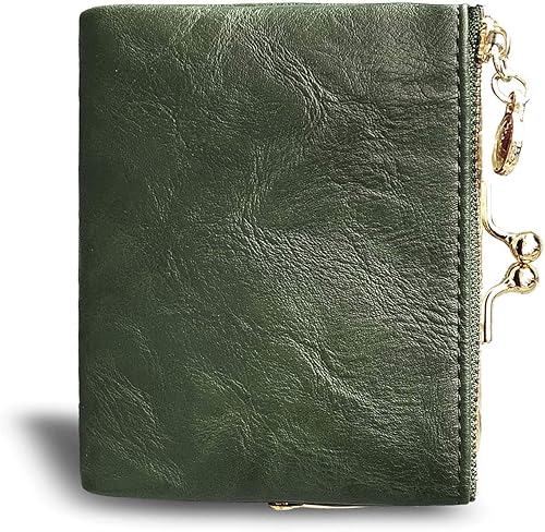 Miniatura 4 de AOXONEL Cartera pequeña para mujer monedero compacto de cuero plegable vintage con cremallera y cierre de beso Vintage