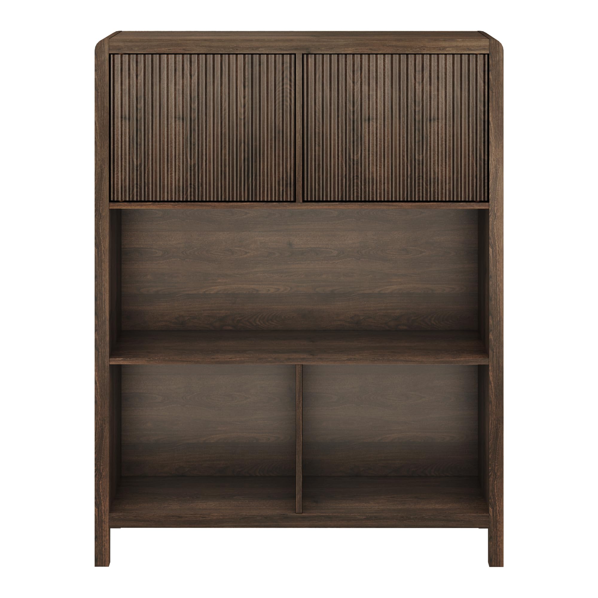 [en.casa] Highboard Lukkodso Kommode Sideboard 103 x 80 x 28 cm Mehrzweckschrank Wohnzimmerschrank mit 2 Türen und 5 Fächern Schrank für Wohnzimmer Walnussoptik