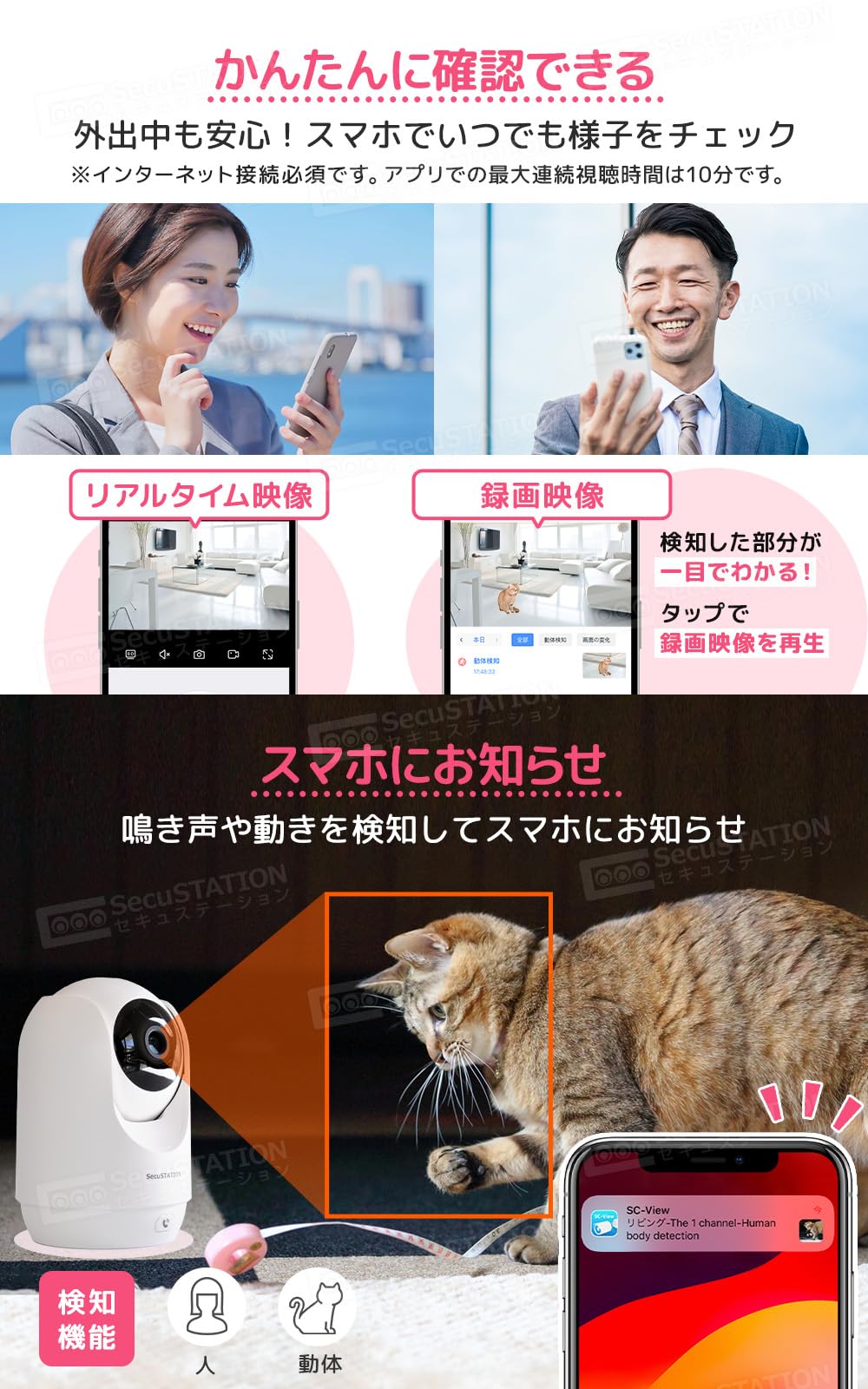 Amazon.co.jp: SecuSTATION ペットカメラ 見守りカメラ 屋内 防犯