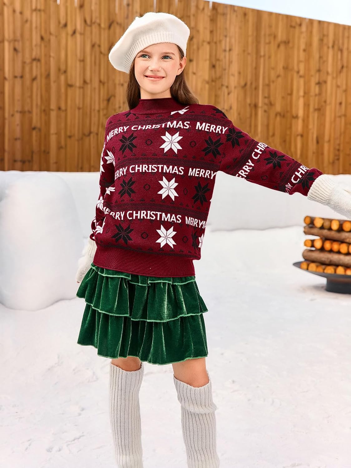 Haloumoning Girls Christmas Sweaters Kids Mock Neck Long Sleeve Pullover Sweater Knit Jumper Tops 5-14 Years - Image 5