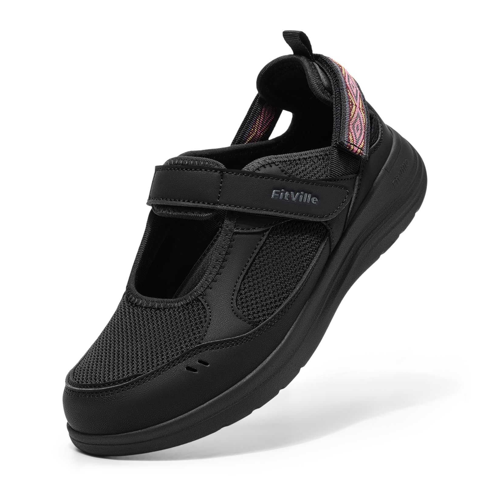 FitVille Sandali Mary Jane Donna con Larghezza Generosa Scarpe Estive con Chiusura Regolabile Leggere, Traspiranti per Passeggiate per Piedi Larghi