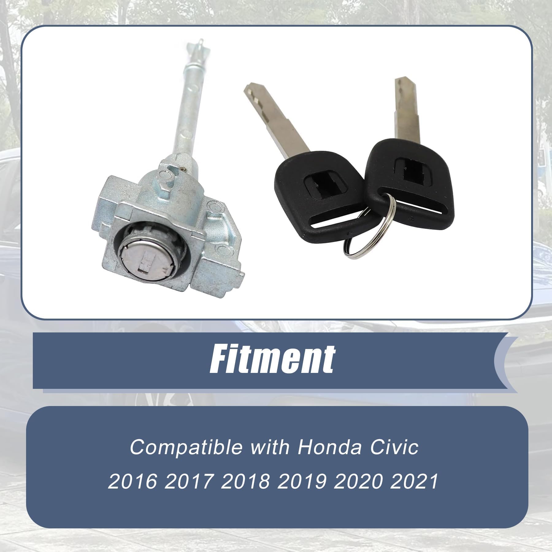Driver Door Lock Cylinder With 2 Keys For Honda Civic 2016-2021 – Silver, Direct Replacement, 2-Year Warranty