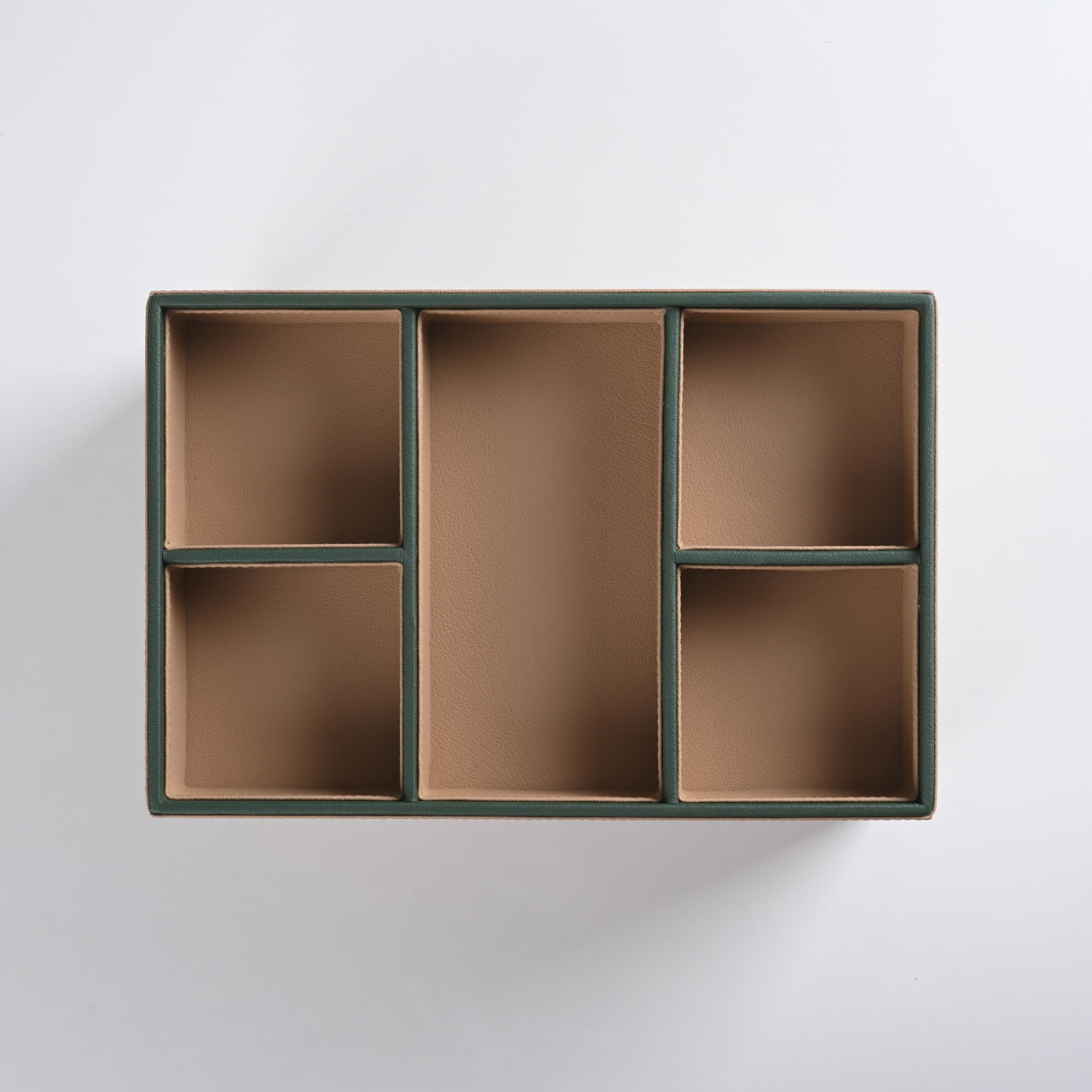 CASA BOTANICAL Desk Leather Organizer Tray with 4 Compartments Stylish | Perfect For Jwelry Organizer, Office, Study, Table, Bedside Tray, Cosmetic, and Decoration | Beige Multi-Functional 1