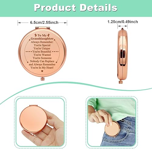 Miniatura 4 de 2 piezas de regalo para nieta, regalo de aliento de cumpleaños, espejo de maquillaje compacto para nieta, espejo de bolsillo plegable para su nieta,