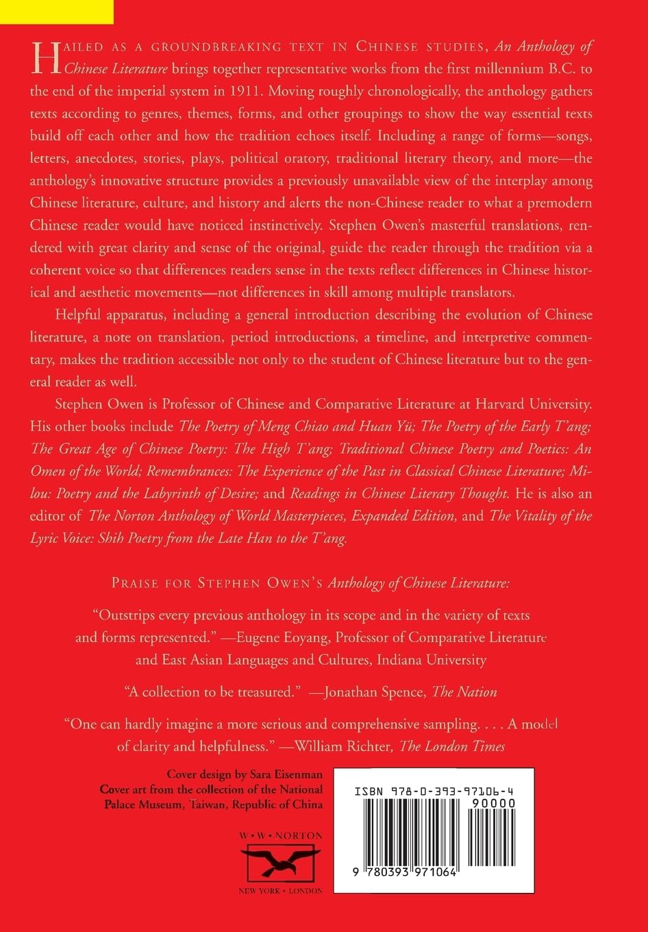 An Anthology of Chinese Literature: Beginnings to 1911