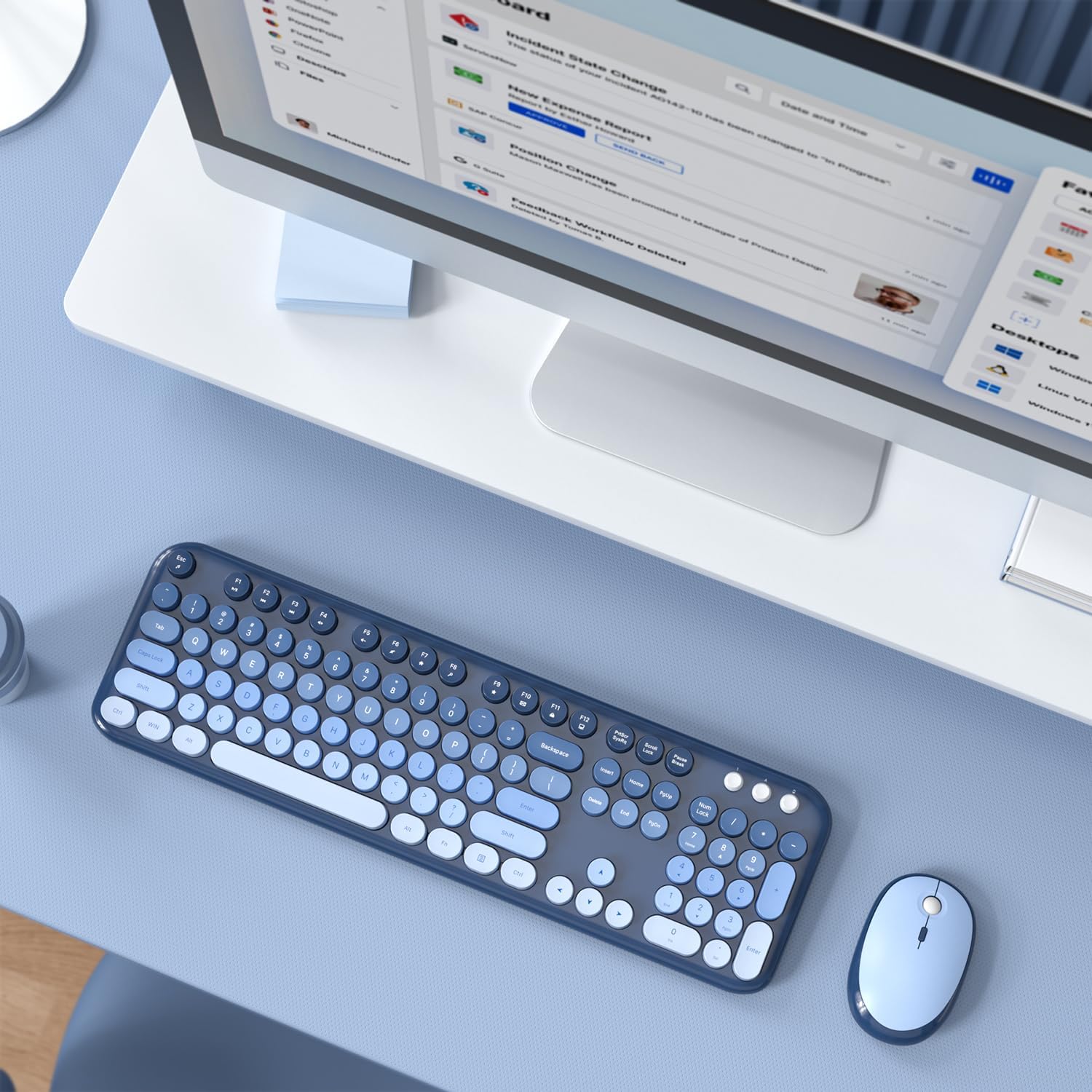 Atelus Wireless Keyboard and Mouse Combo, Typewriter Full Size Keyboard with Number Pad, Ergonomic Design for Windows PC Computer Laptop Desktop, Home and Office Use -Blue