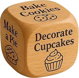 Baking Activity Dice, Fun Baking Decision Dice, Handmade Wooden Decision Maker, 6-Sided Fun Game Cube, Dinner Recipe Decider, for Family Kitchen Night & Women