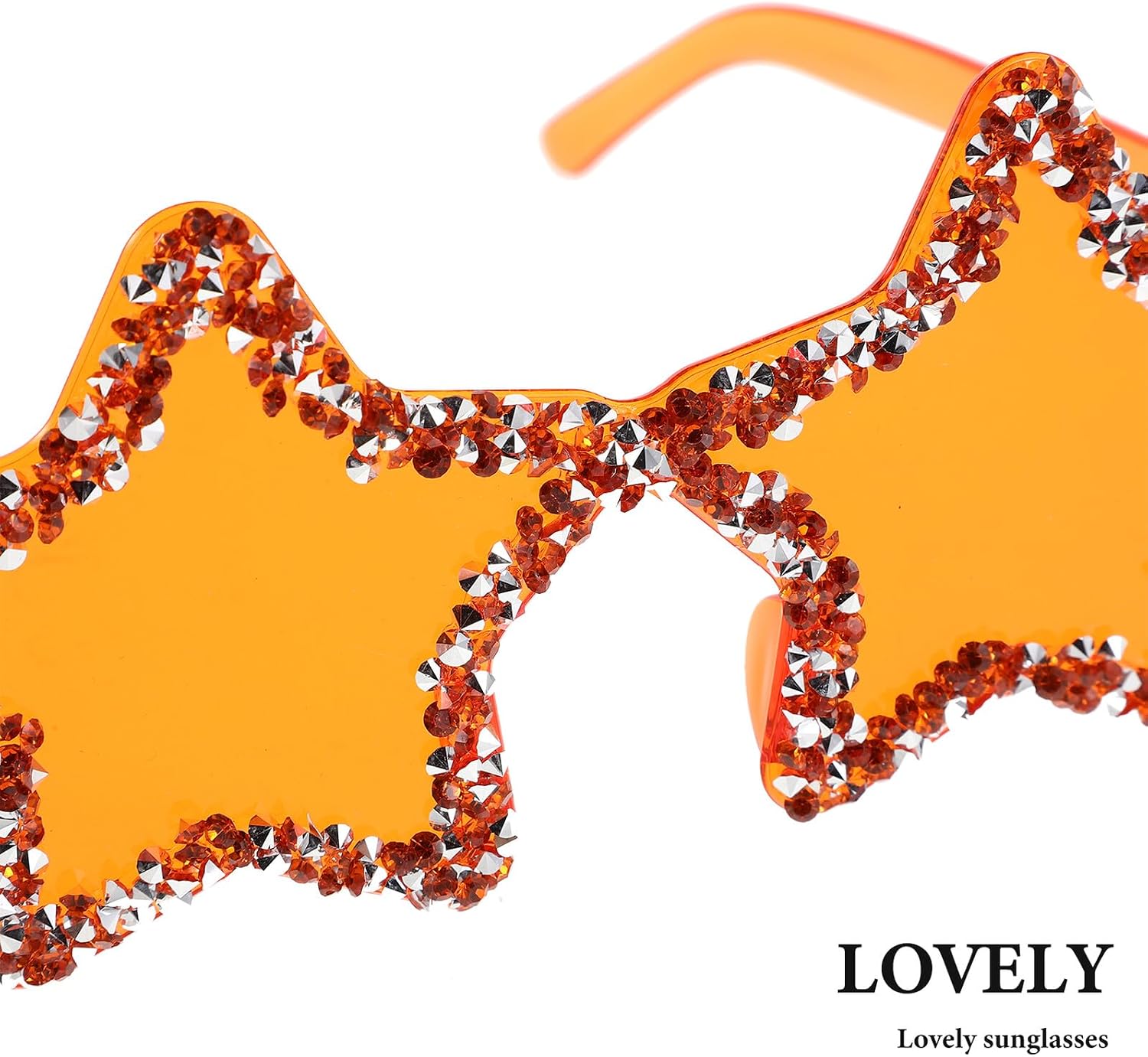 LIFKOME Rimless Star Sunglasses with Rhinestones Trendy Fashion Eyewear for Women Youth Gathering Photo Prop Orange Candy Color