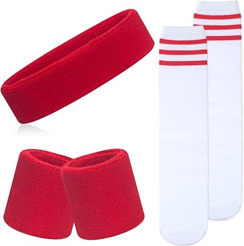 ONUPGO 5 Pieces Kids Sweatbands Soccer Socks Set - Sports Headband, Wristbands, Striped High Socks for Kids, Youth,Toddler & Baby - Football, Basketball, Running, Cycling, Tennis