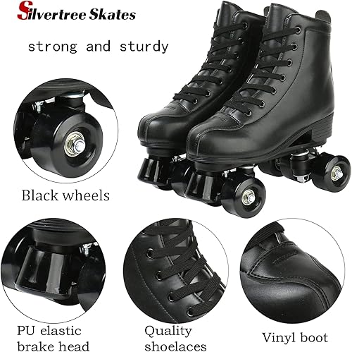 Miniatura 3 de Silvertree Patines de ruedas para mujeres y hombres, de piel sintética, para adultos, patines Derby con ruedas iluminadas, cuatro ruedas brillantes,