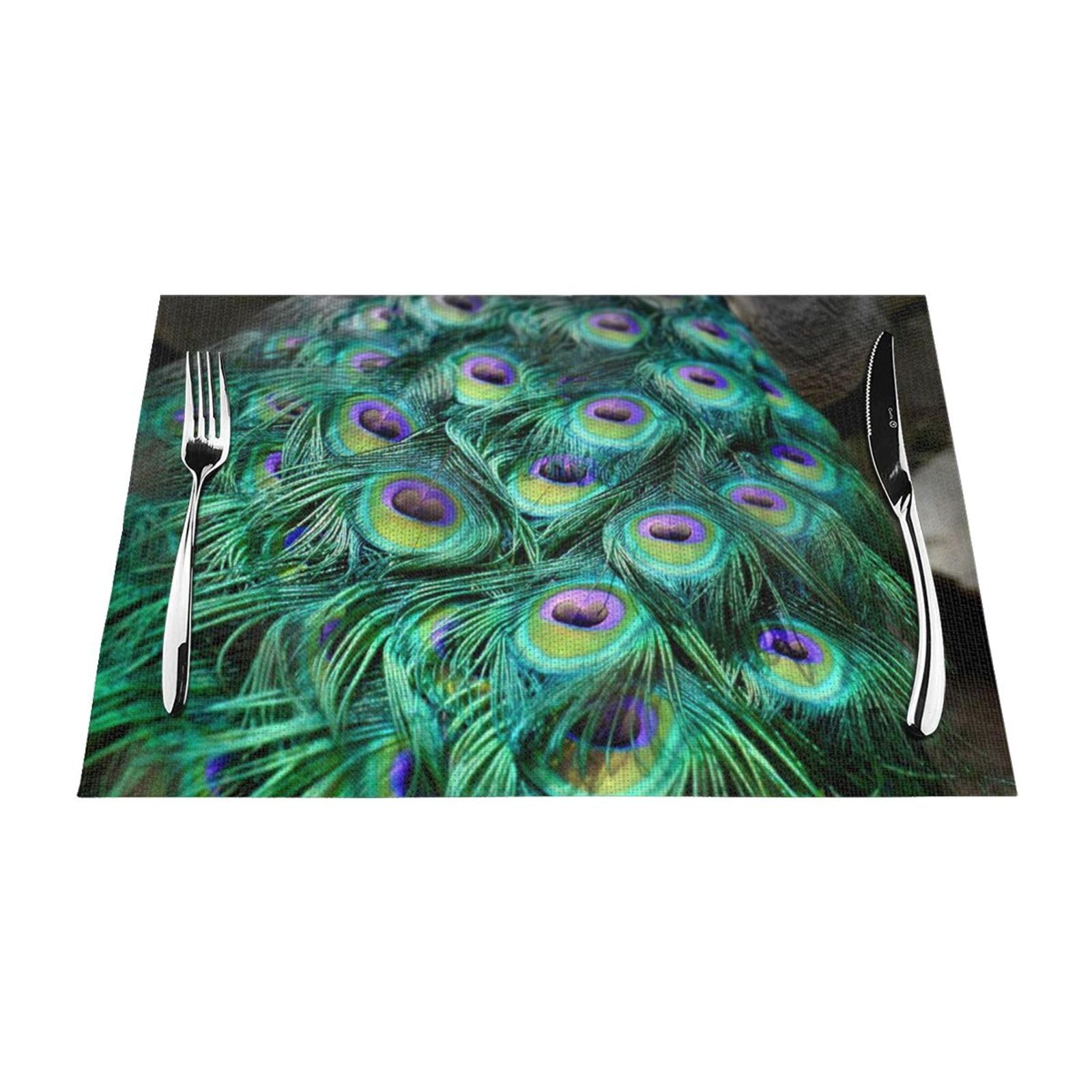 Plumes de paon vertes s'invitent sur ce set de table haut de gamme en PVC 6x