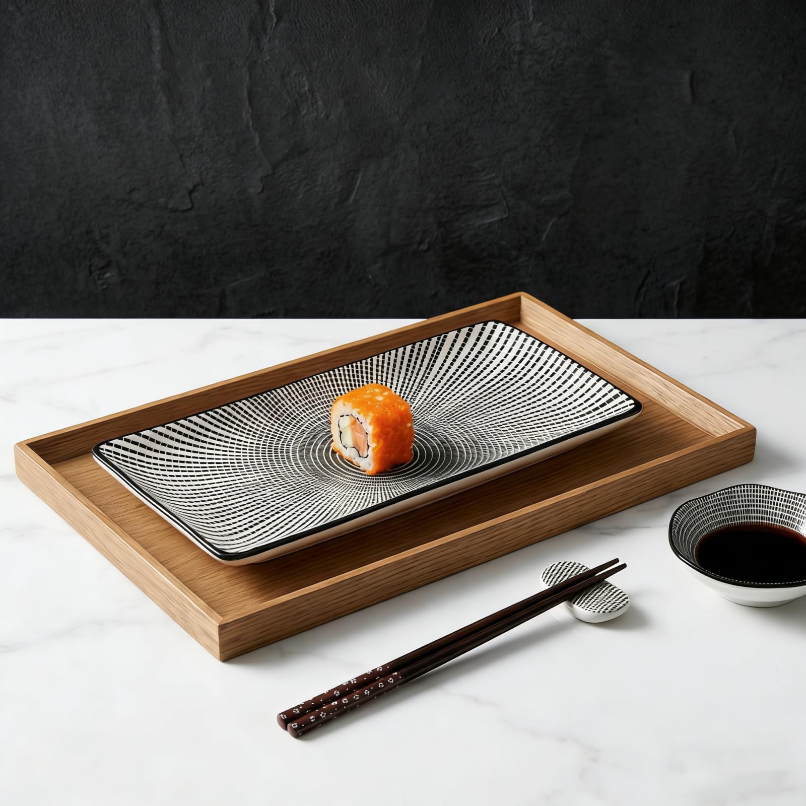 Pumtus Juego de 8 platos de sushi, juego de servir de sushi de cerámica para 2, vajilla japonesa de sushi para inauguración de la casa de boda, incluye 2 platos para servir, 2 cuencos de salsa, 2