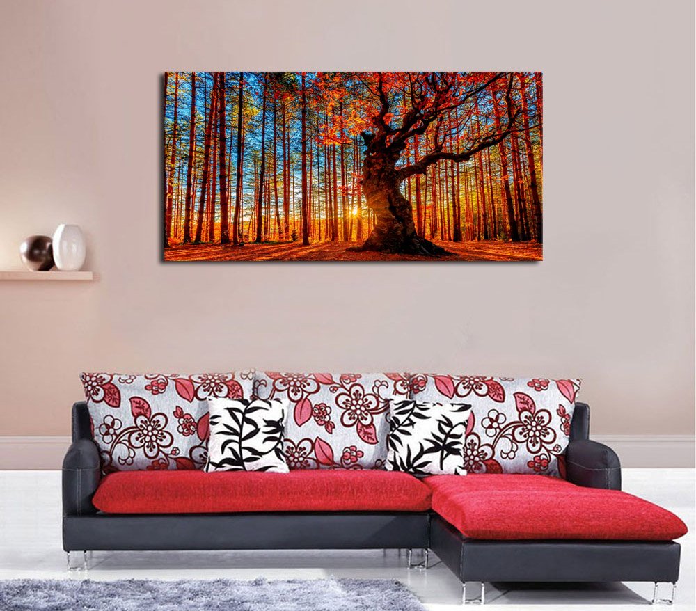 Amazon.com: Large Canvas Wall Art Forest Sunset Canvas
