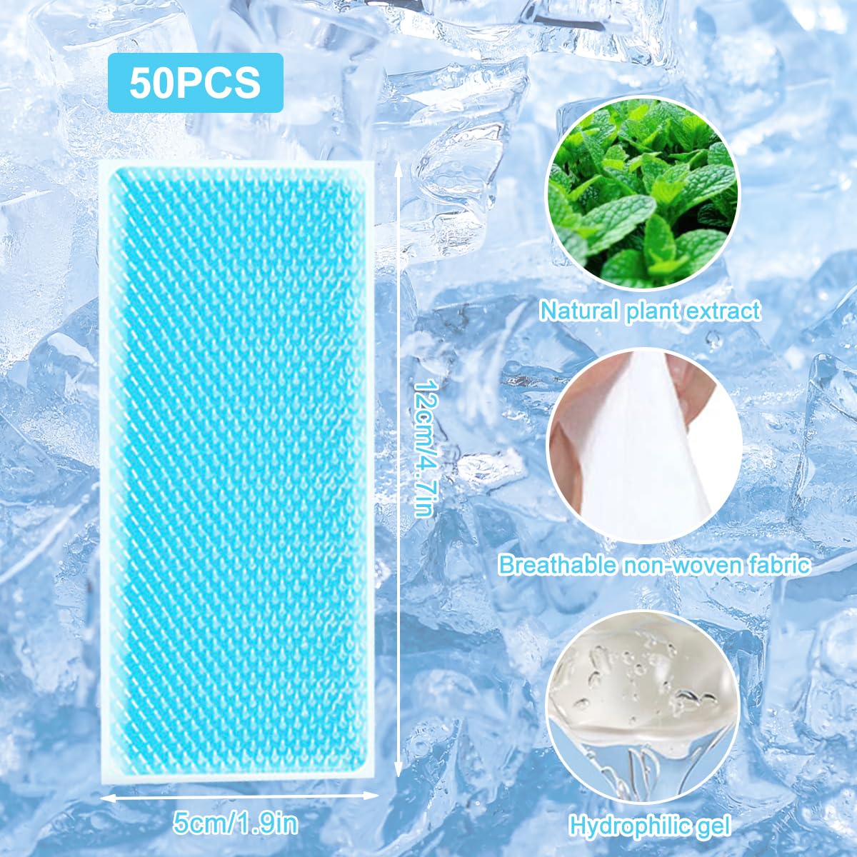 50 Piezas Parches para el Enfriamiento del Gel de, Parches de Refrigeració, Refresca, Alivia la Fatiga, para el Escalofrío de La Fiebre y Otros Síntomas