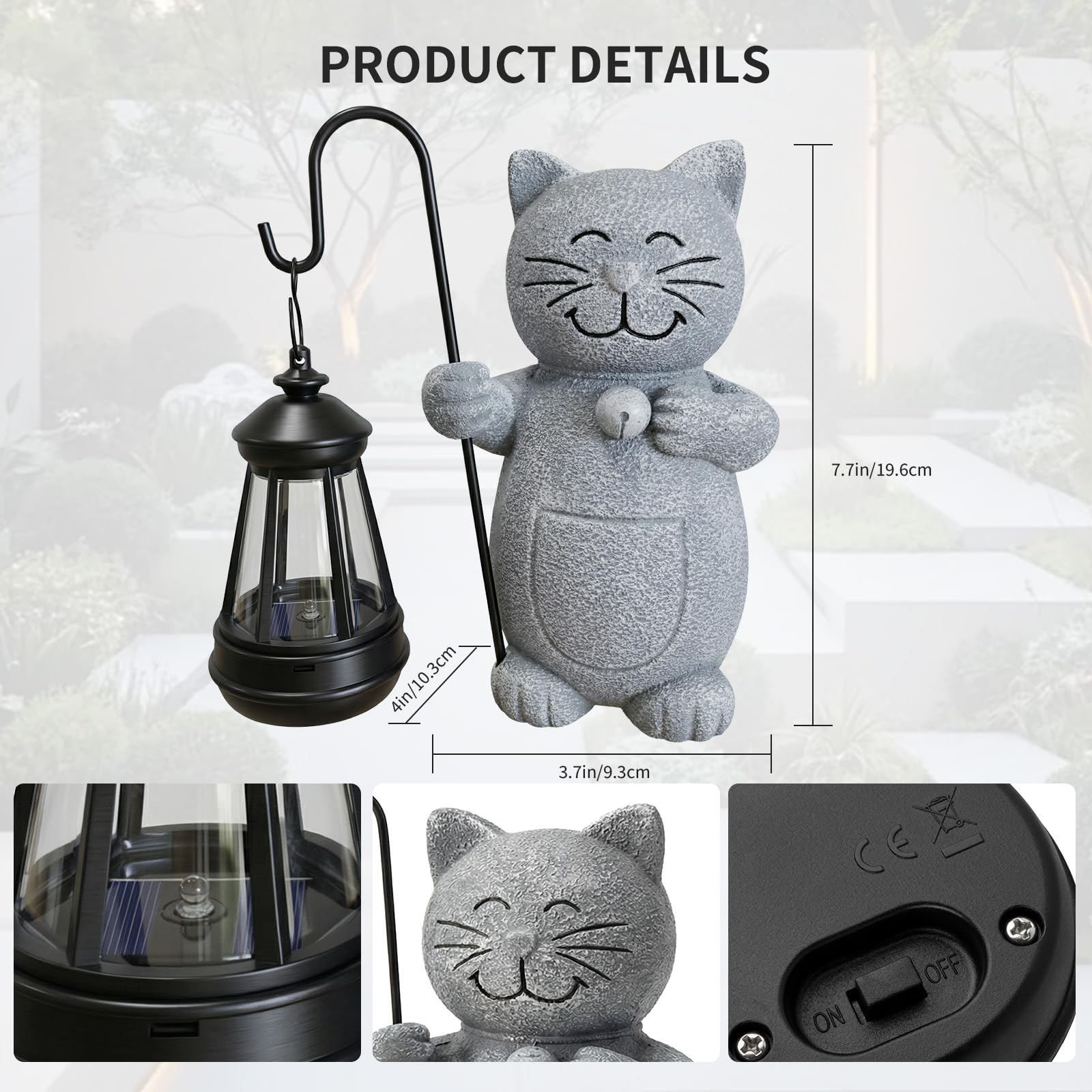 Figurina di Gatto per Esterni con Lanterna Solare, Impermeabile Figura Solare da Giardino per Decorazione Esterna, Balcone, Terrazzo, Regalo per Donne, Uomini, Mamma, Compleanno