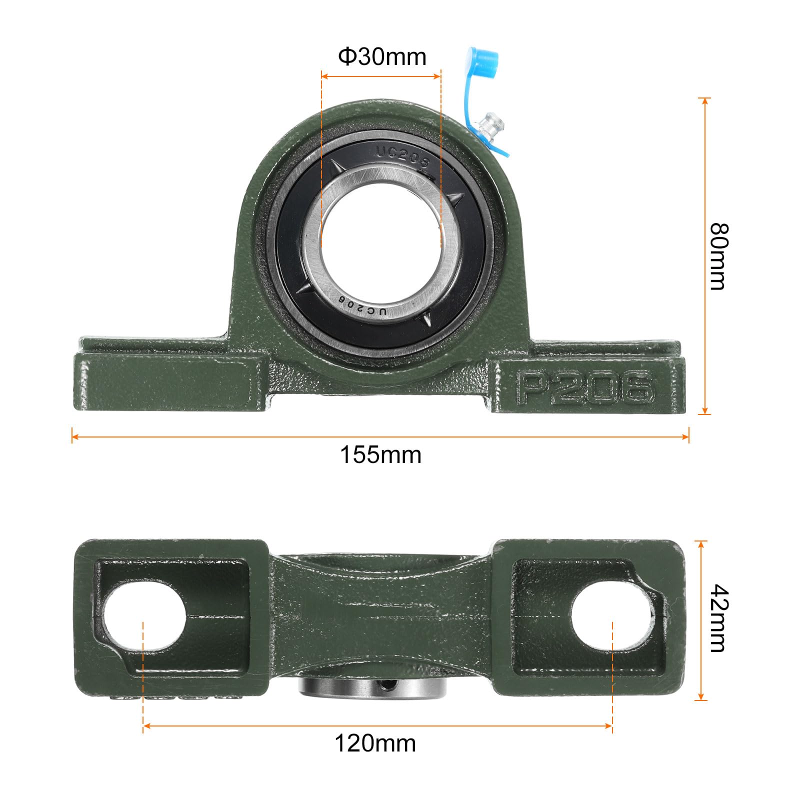 uxcell 2 cuscinetti a blocchetto UCP206 con foro da 30 mm, autoallineamento, base in ghisa massiccia montati su cuscinetti in acciaio cromato