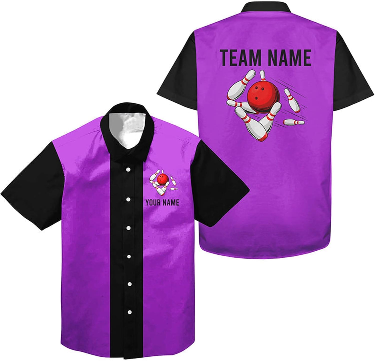 Custom Bowling Shirts for Men, Bowling Shirt, Pink Black Retro Bowls Hawaiian Shirts, Custom Retro Bowls Shirt
