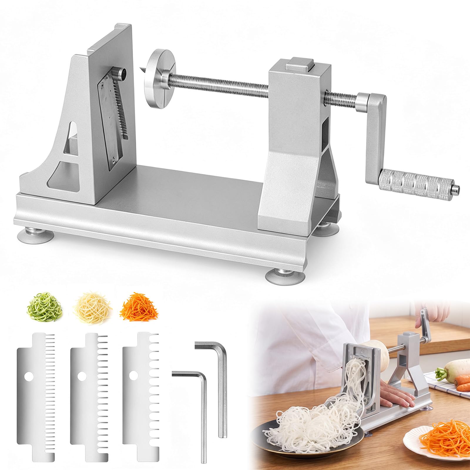 Tagliaverdure a spirale in acciaio inox, con 3 lame, taglierina a spirale