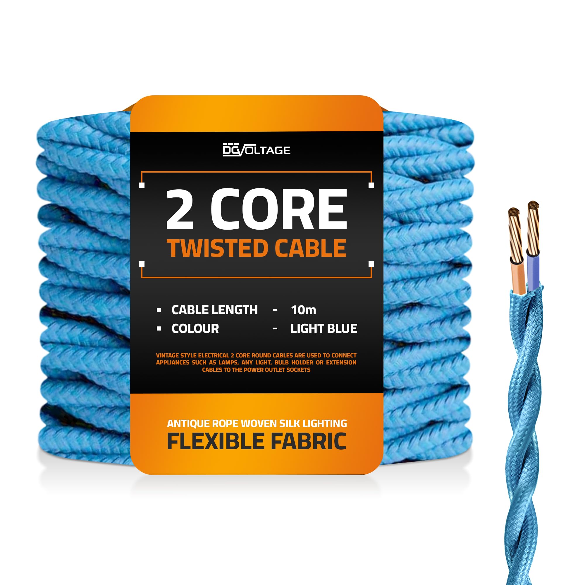 DC VOLTAGE 10m 2 Core Twisted Cable Flexible Wire Lamp Cord, 2 Conductor 32.8ft Vintage Light Flex Cable DIY Lamps Electrical Wire Lighting Appliance Wire Twisted Fabric Electrical Wire (Blue)