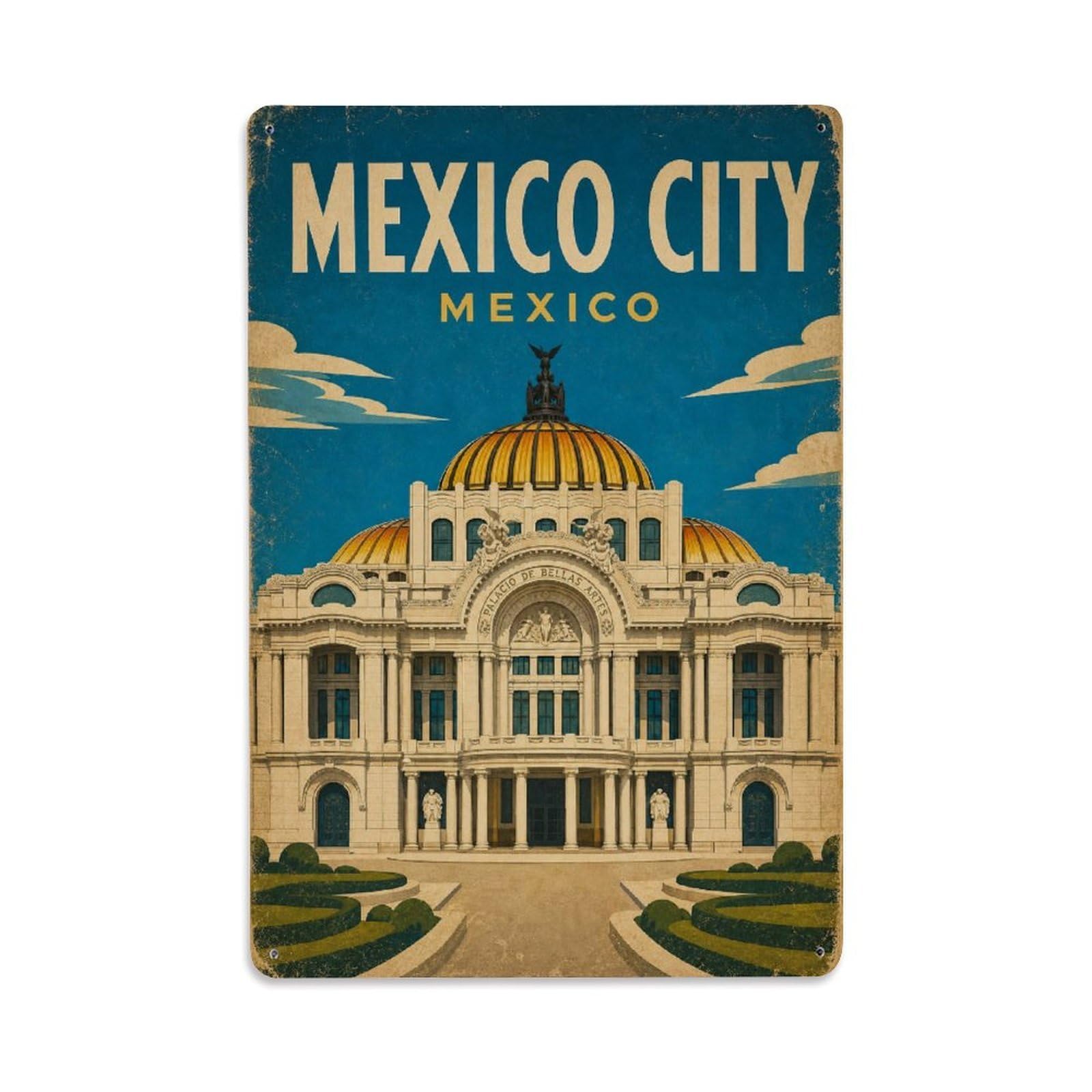 Travel Vintage Mexico Mexico City Metal Tin Sign