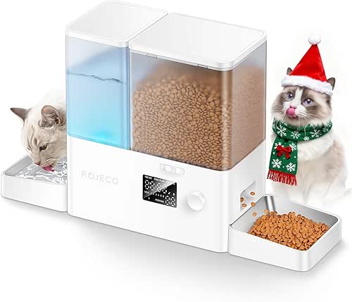 Rojeco 36Cups/8.5L Pet Automatic Cat Feeder and Gravity Water Dispenser,Stainless